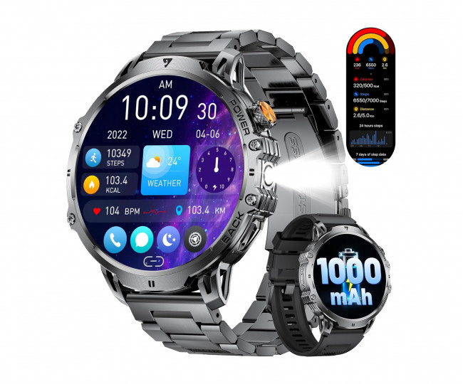 LIGE Military Smartwatch Men - 1000 mAh/1.85 Inch HD